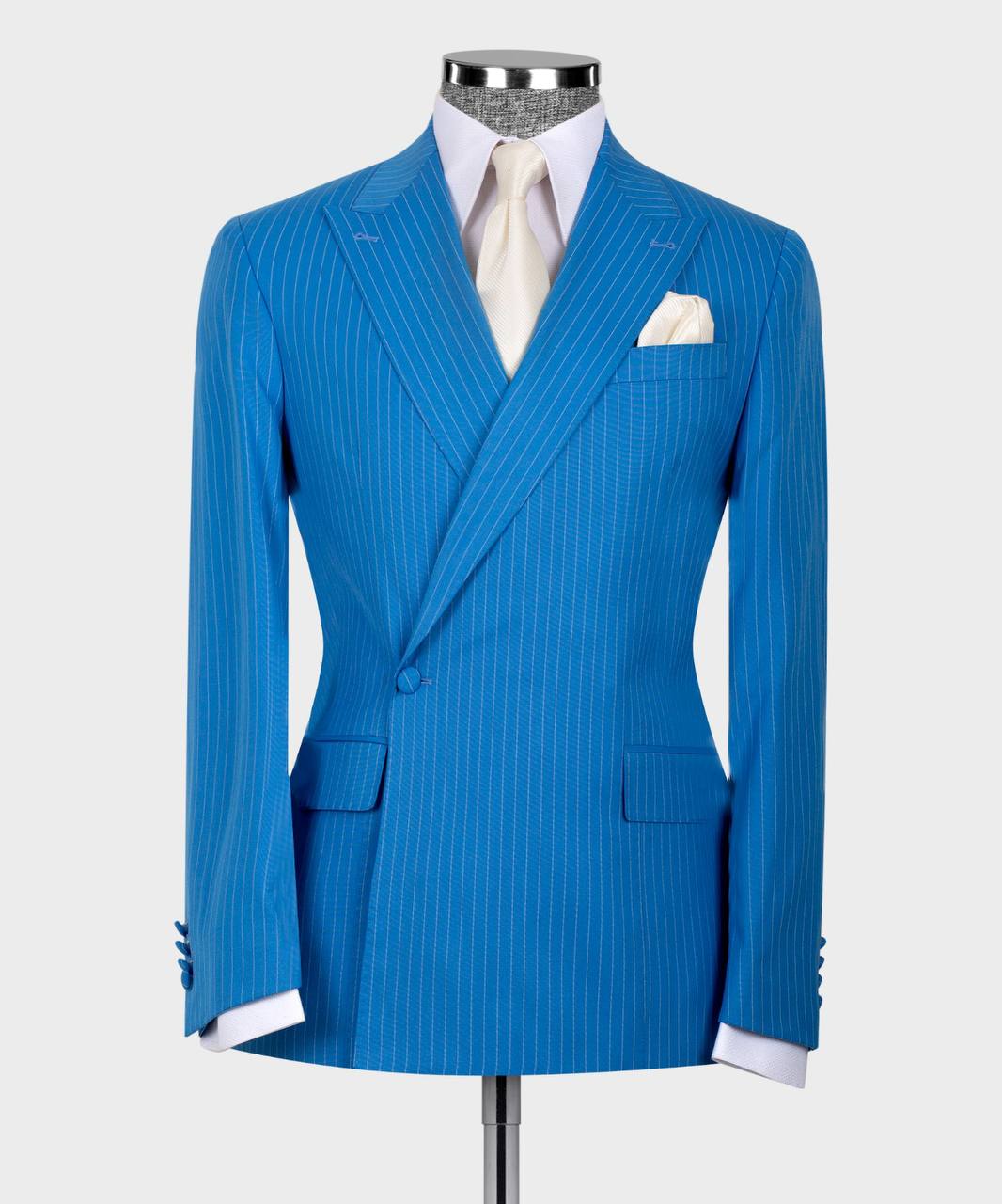 Blue Stripe One Button Slim Fit Business Men Suit 4