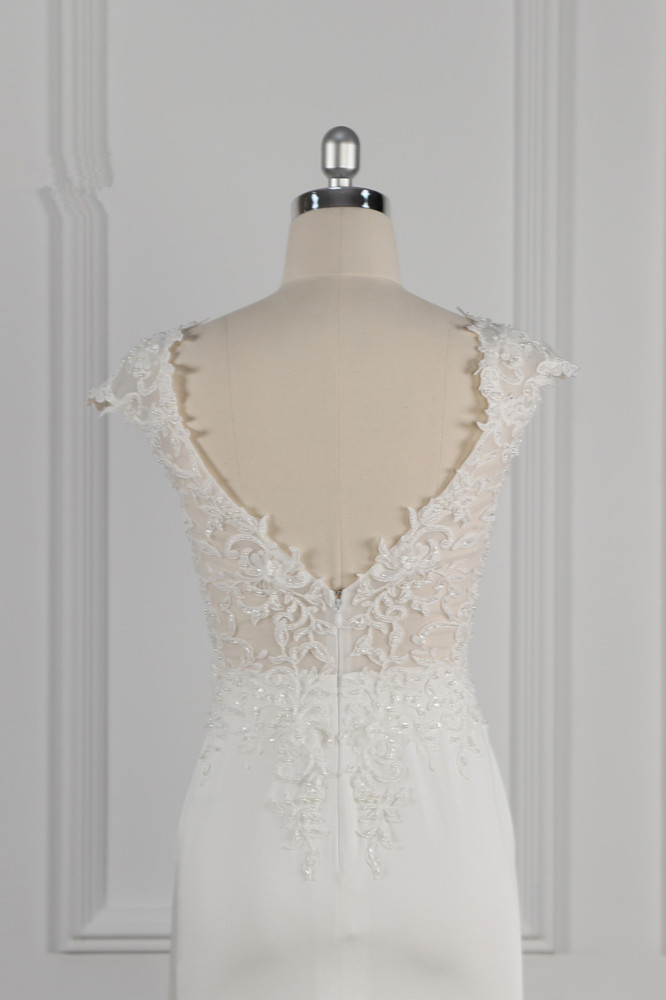 Mermaid V-neck Sleeveless Floor-length 100D Chiffon Wedding Dress With Beading 6