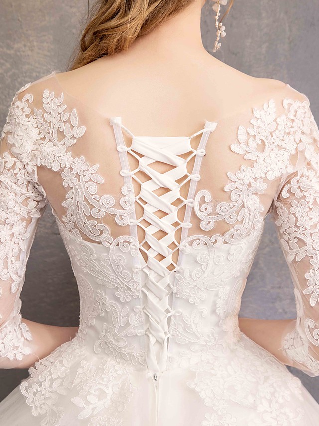 Ball Gown Half-Sleeves Chapel Train Lace Bridal Gown With Lace 10