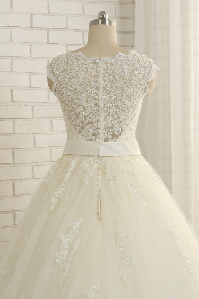 A-line Straps Floor-length Tulle Bridal Dress With Appliques 4