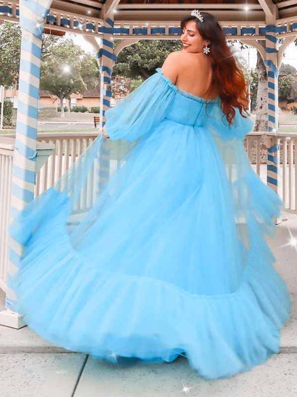 A-line Off-the-shoulder Long Sleeves Floor-length 100D Chiffon Evening Gown With Appliques 3