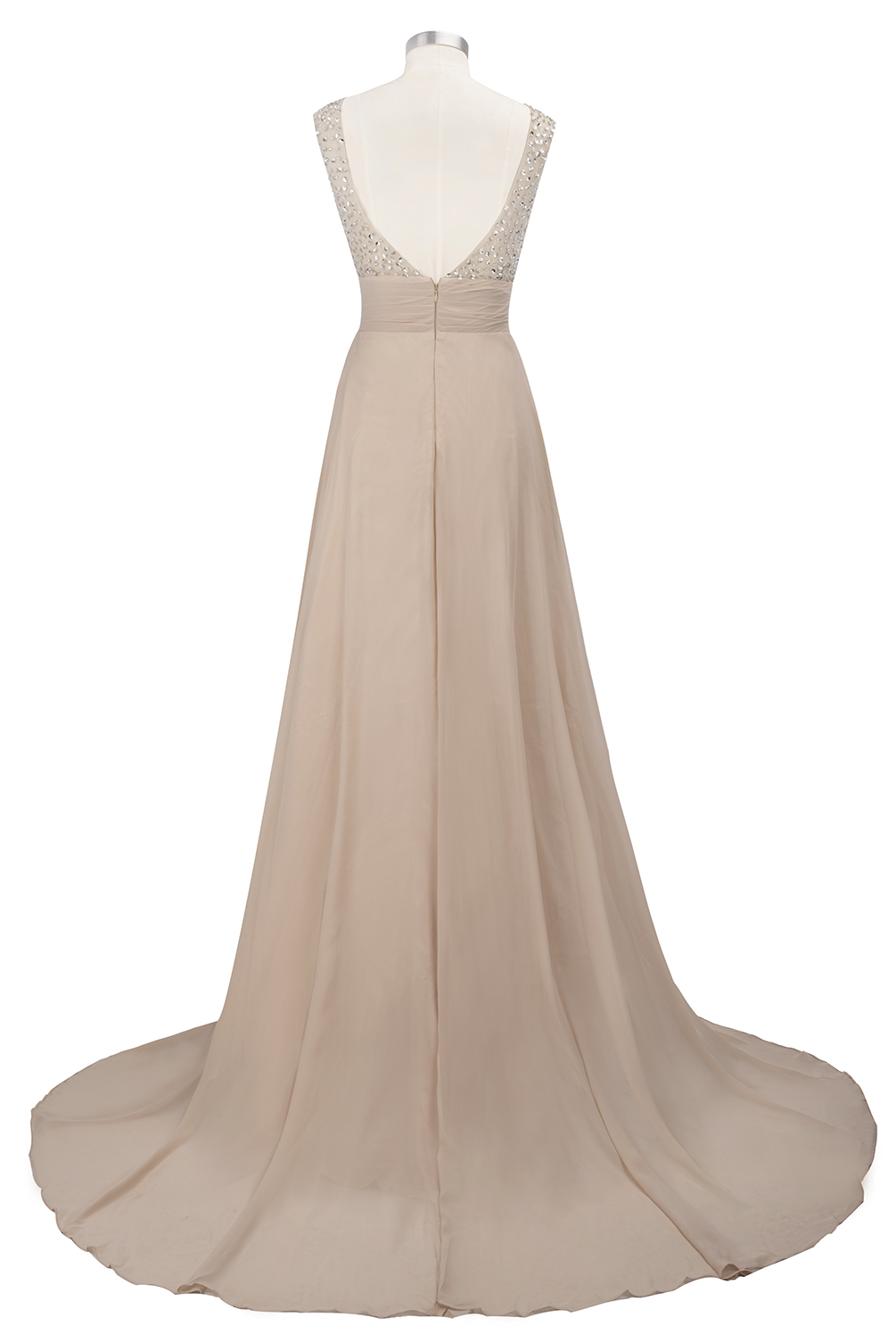 A-line Jewel Neck Sleeveless Court Train 100D Chiffon Evening Dress With Beading 5