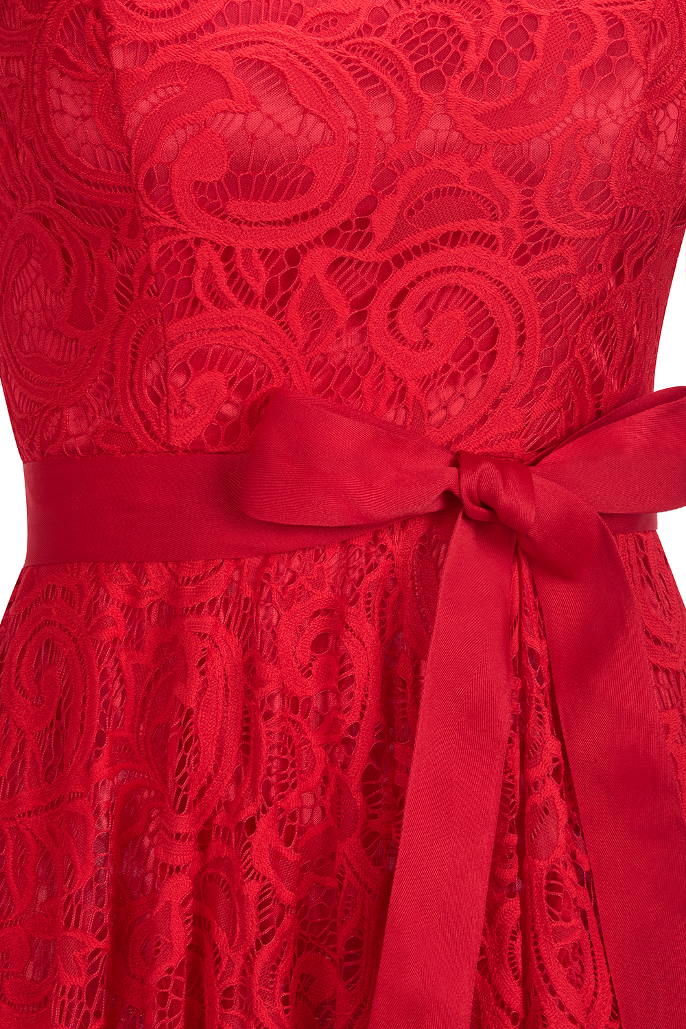 A-line V-neck Short Sleeves Knee-length Lace Bridesmaid Dress With Ribbons 17