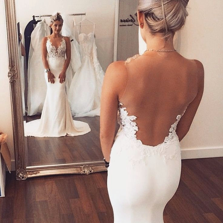 Mermaid Scoop Neck Sleeveless Sweep / Brush Train Wedding Gown With Lace 3