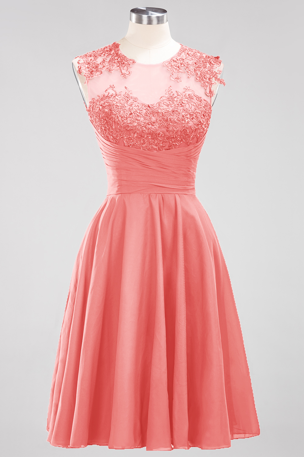 A-line Jewel Neck Sleeveless Knee-length 100D Chiffon Bridesmaid Dress With Appliques 9