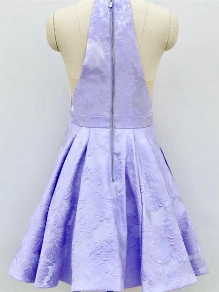 A-line Plunging Neckline Sleeveless Mini Satin Homecoming Dress With Appliques 2