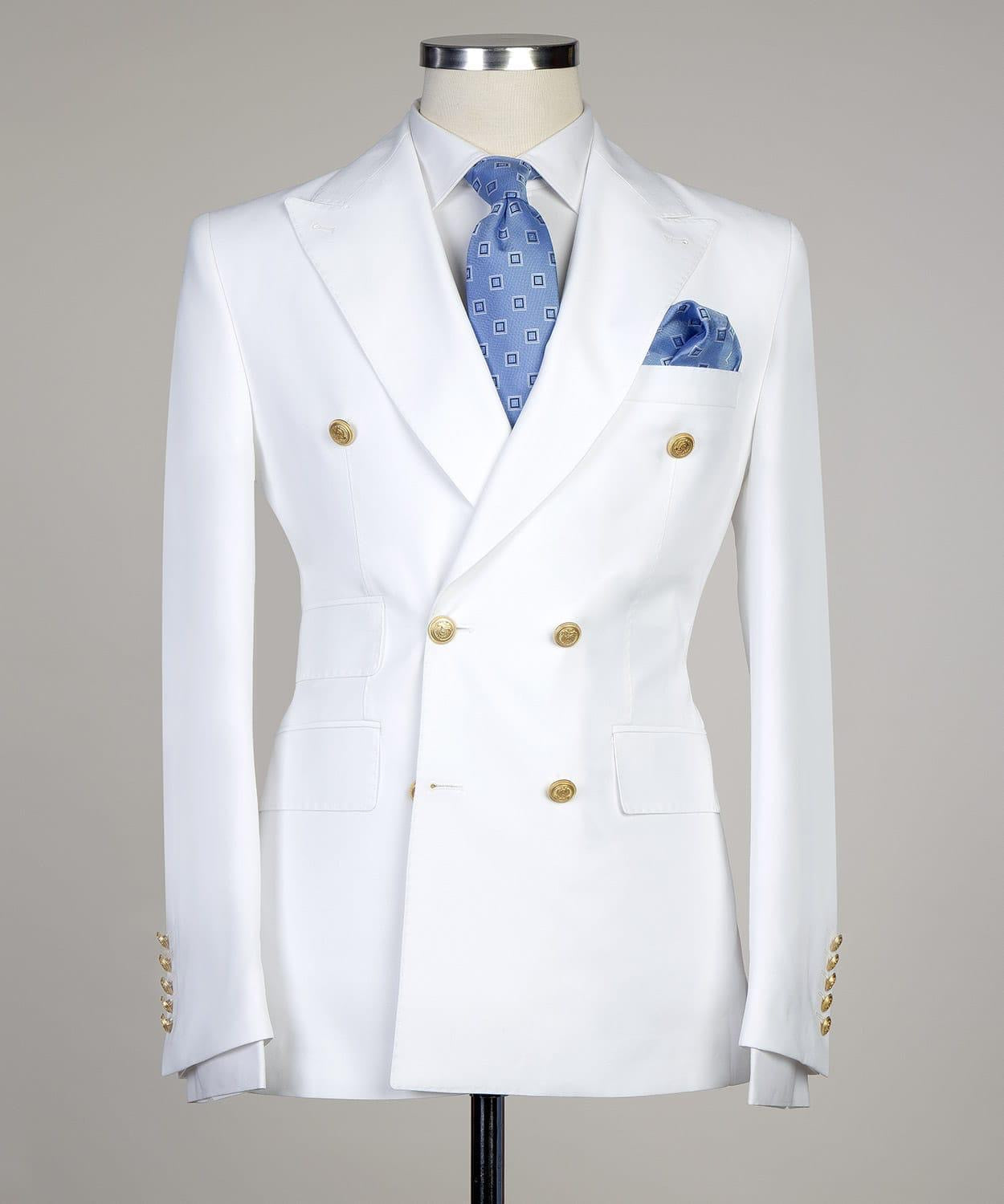 White Close Fitting Two Pieces Men Suit with Double Breasted 4