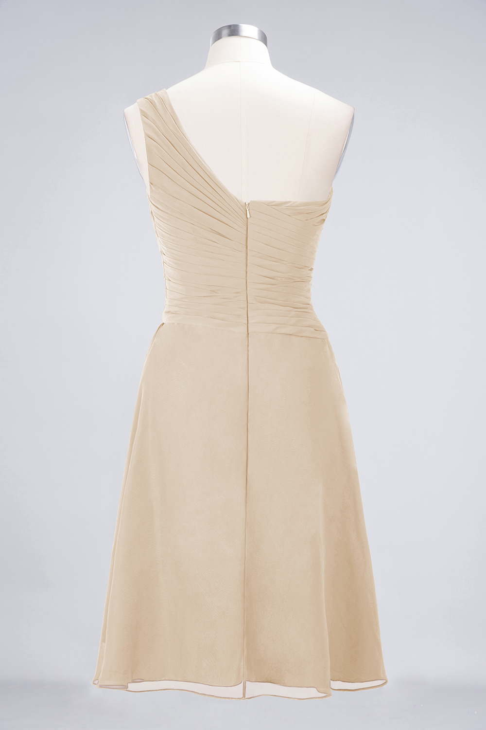 A-line One Shoulder Sweetheart Neck Sleeveless Knee-length 100D Chiffon Bridesmaid Attire With Ruffles 30