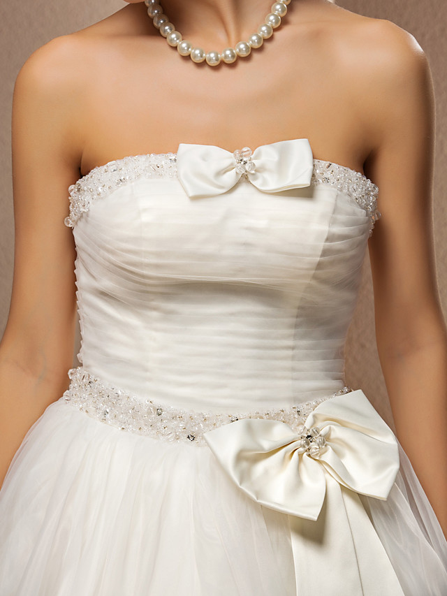 Ball Gown Strapless Sleeveless Floor-length Lace Bridal Attire With Lace 7
