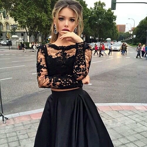 A-line Jewel Neck Long Sleeves Floor-length Prom Dress 2