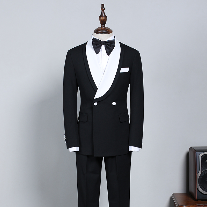 Black And White Slim Fit Wedding Suit 2