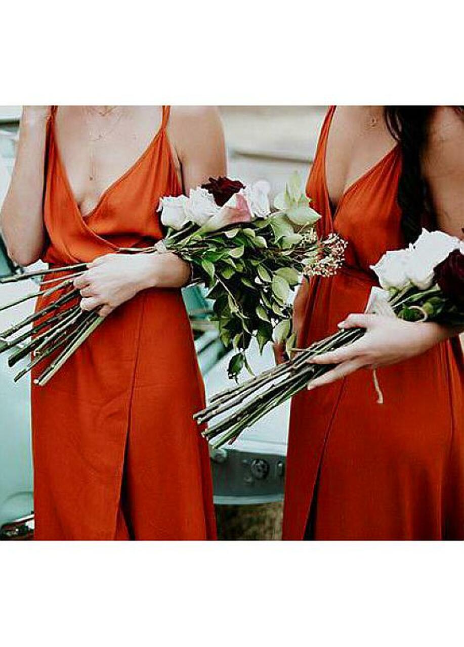 Column Spaghetti Straps Sleeveless Sweep / Brush Train Bridesmaid Gown With Split Front 3