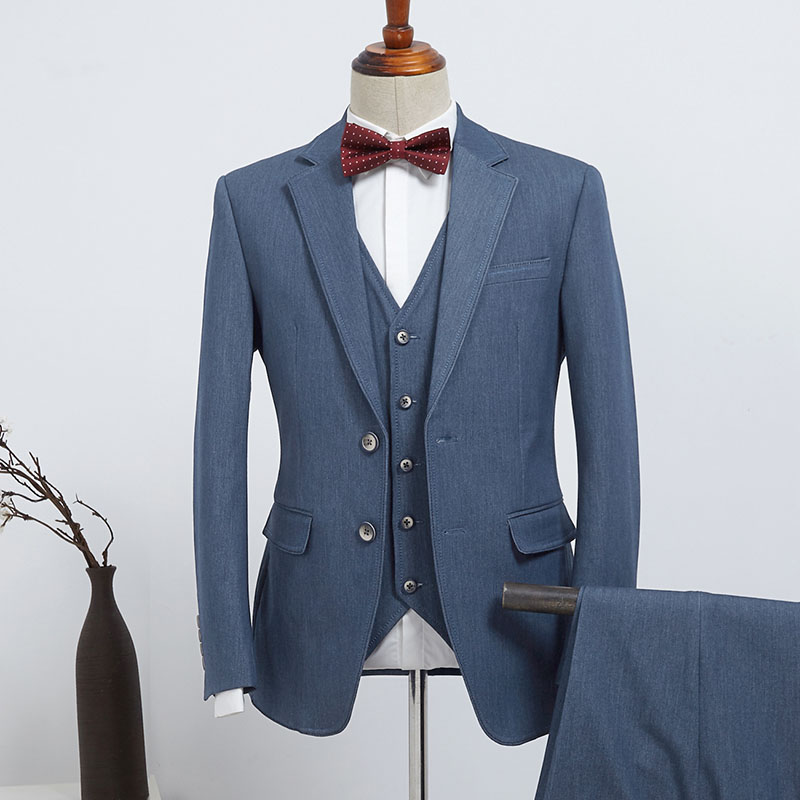 Blue 3 Pieces Slim Fit Business Suit 2