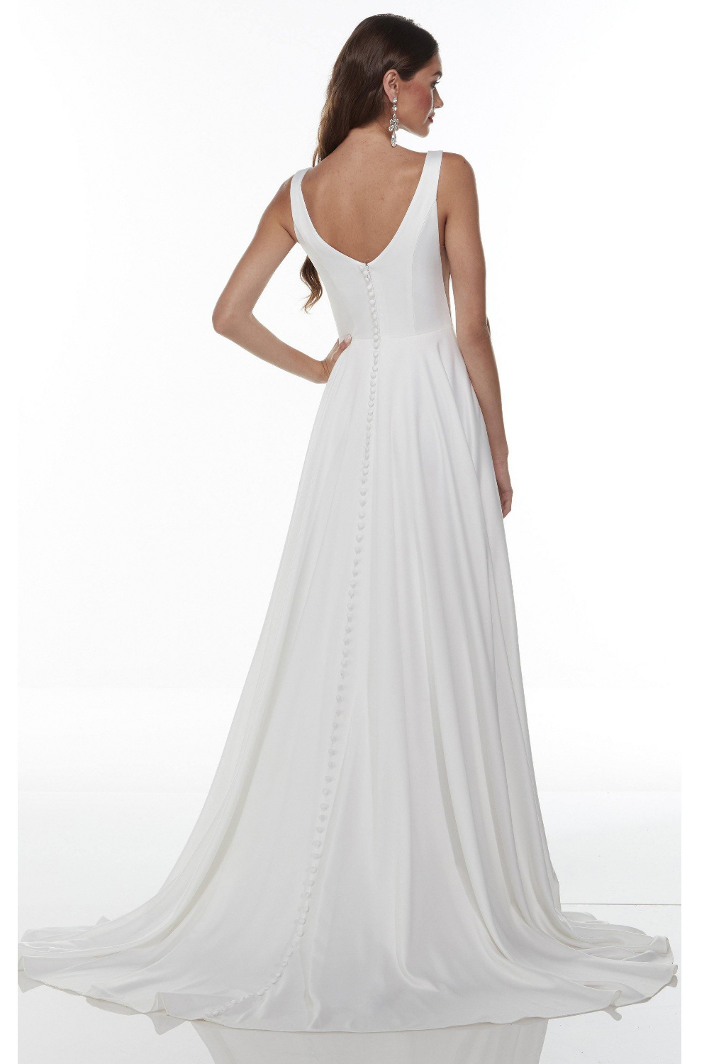 A-line Bateau Neck Sleeveless Floor-length Satin Bridal Dress 2