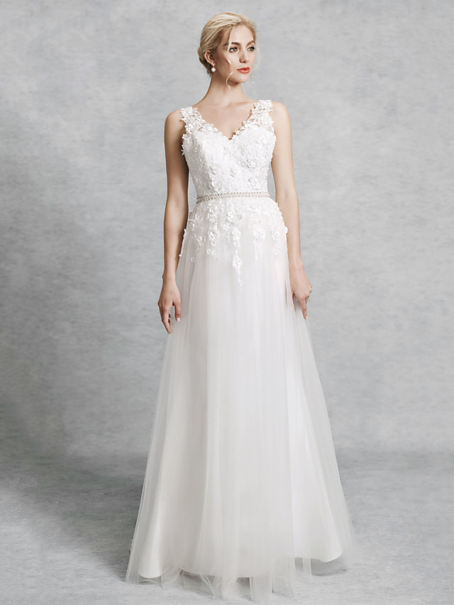 A-line Straps V-neck Court Train Lace Bridal Attire With Lace 4