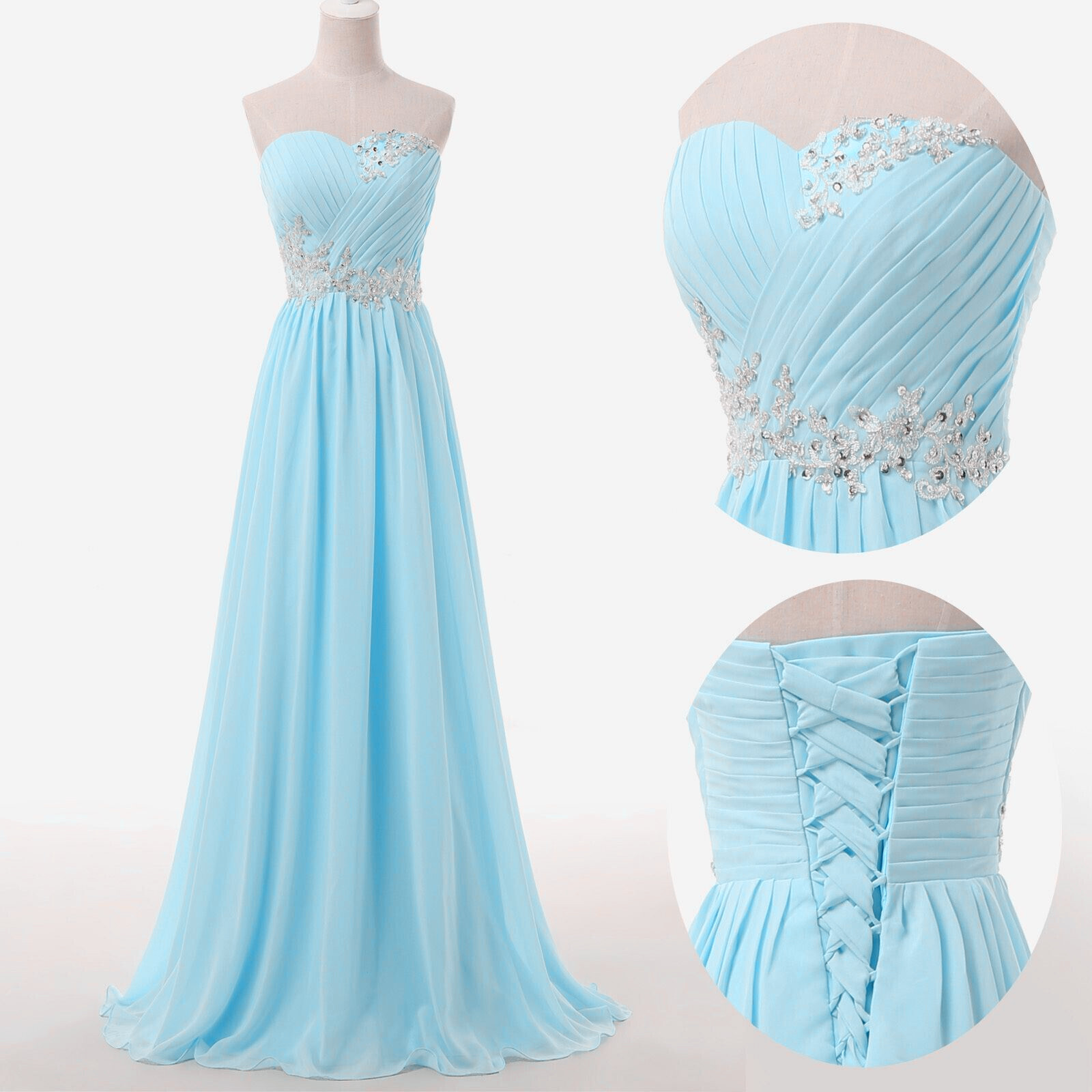 A-line Sweetheart Neck Sleeveless Floor-length 100D Chiffon Evening Dress With Beading 2