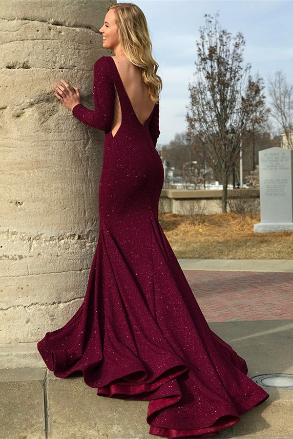 Column Jewel Neck Long Sleeves Floor-length Formal Wear With Sequins 2