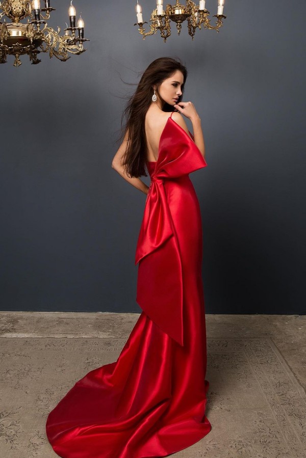 Mermaid Spaghetti Straps Sleeveless Floor-length Taffeta Formal Wear With Bow 2