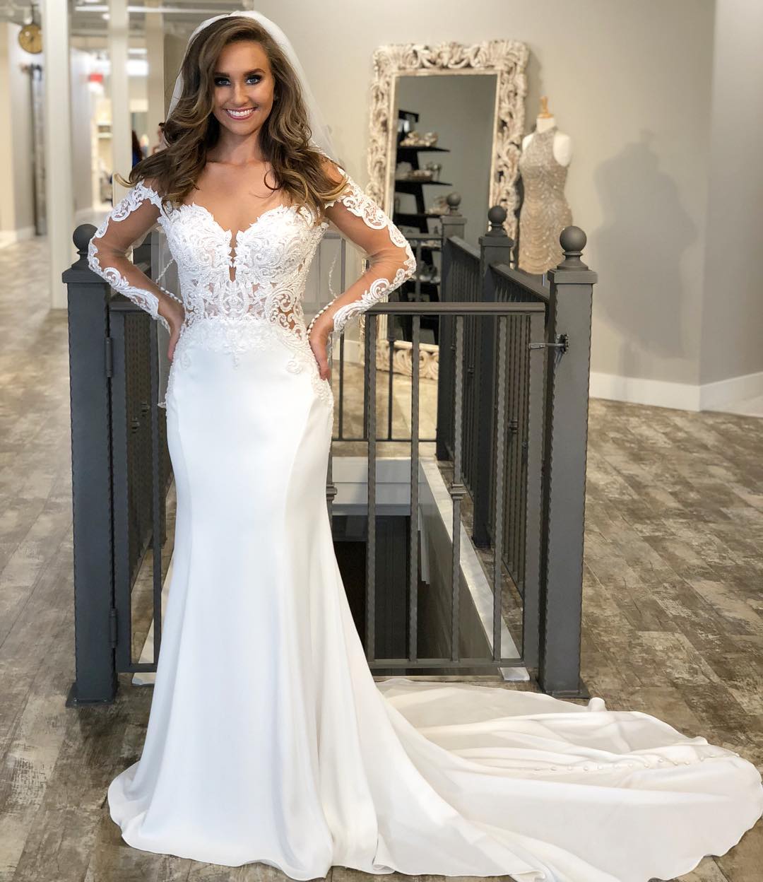 Mermaid Off-the-shoulder Sweep / Brush Train Wedding Gown With Appliques 2