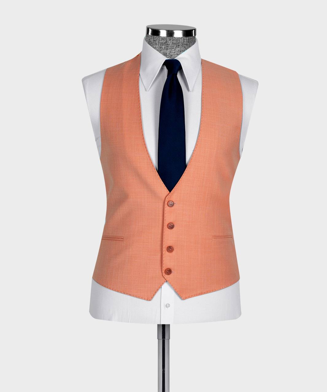 Watermelon Red Three Pieces Slim Fit Business Men Suit 2