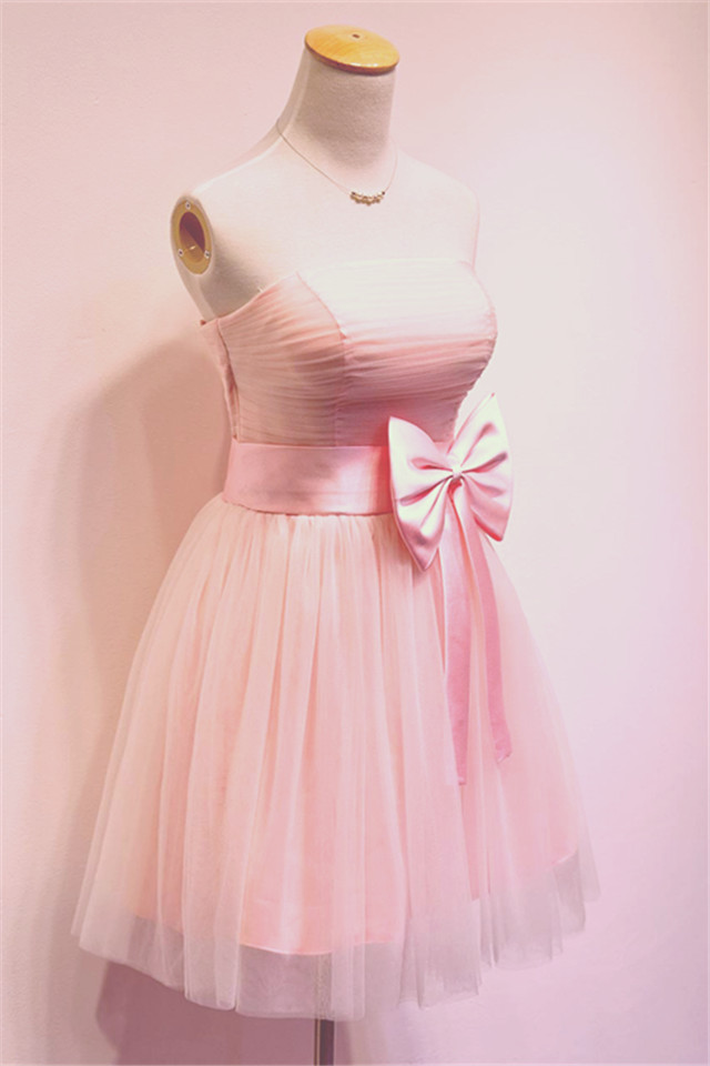 A-line Strapless Sleeveless Mini Tulle Cocktail Party Dress 2