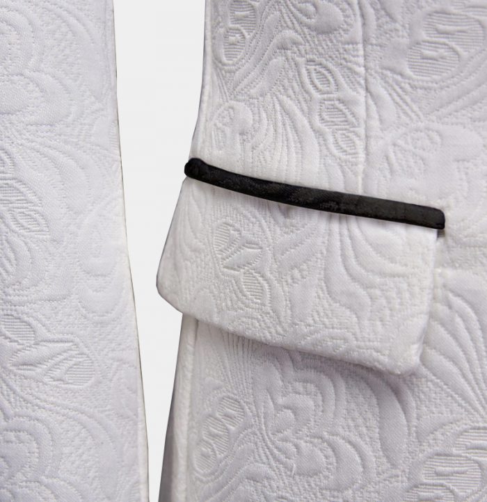 Floral White Dinner Suit with Black Lapel 5