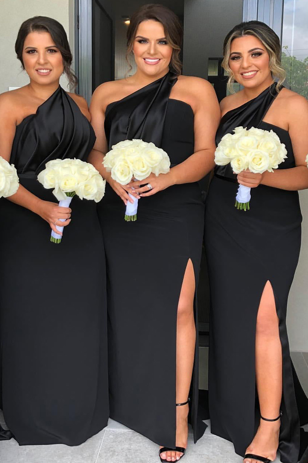 Column One Shoulder Sleeveless Stretch Satin Bridesmaid Dress 1