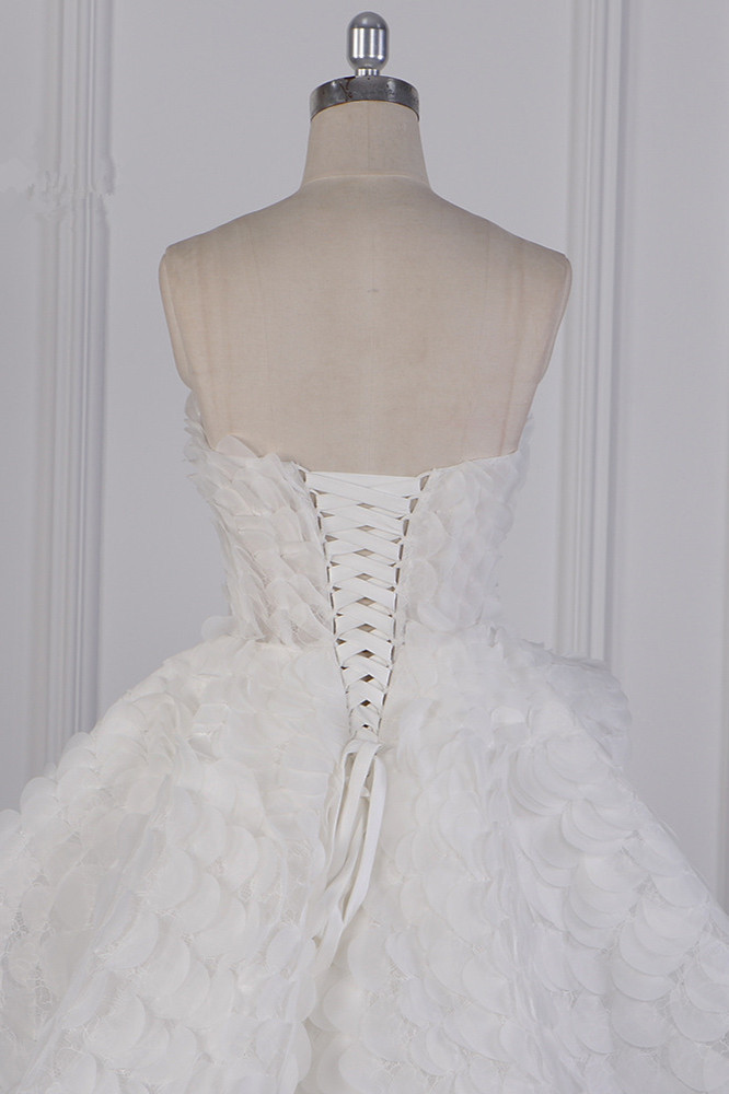 A-line Strapless Sweetheart Neck Sleeveless Hi-Lo Tulle Bridal Dress With Ruffles 6