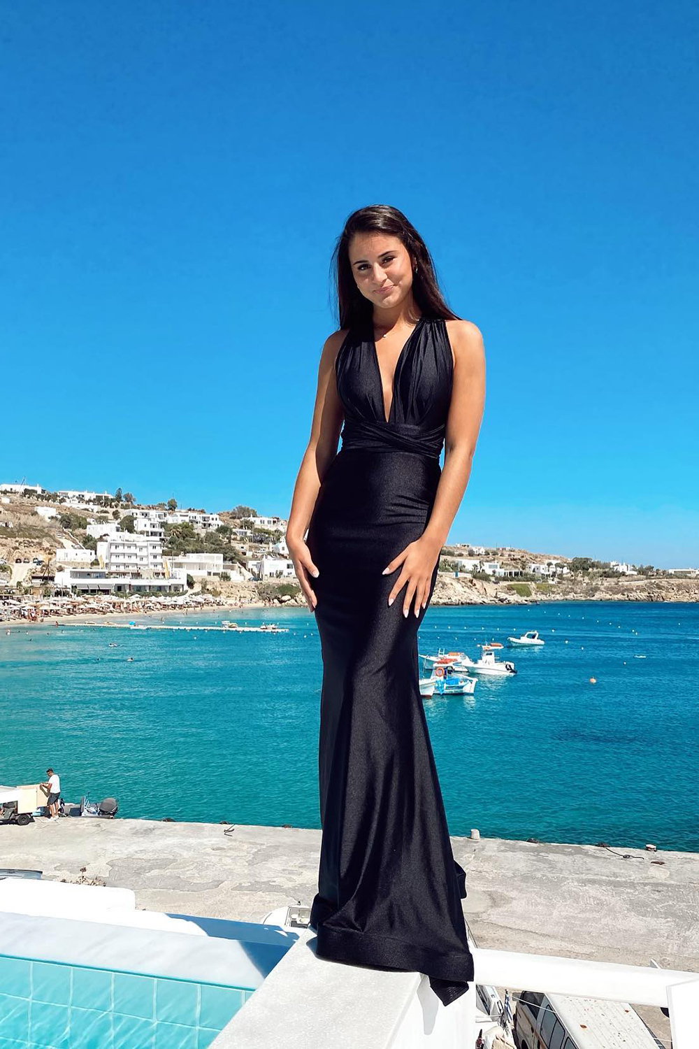 Mermaid Plunging Neckline Sleeveless Floor-length Stretch Satin Evening Dress With Bow 2