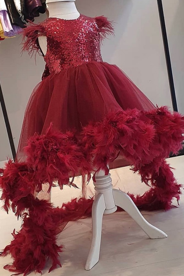 Ball Gown Jewel Neck Cap Sleeves Flower Girl Dress With Sequins 1