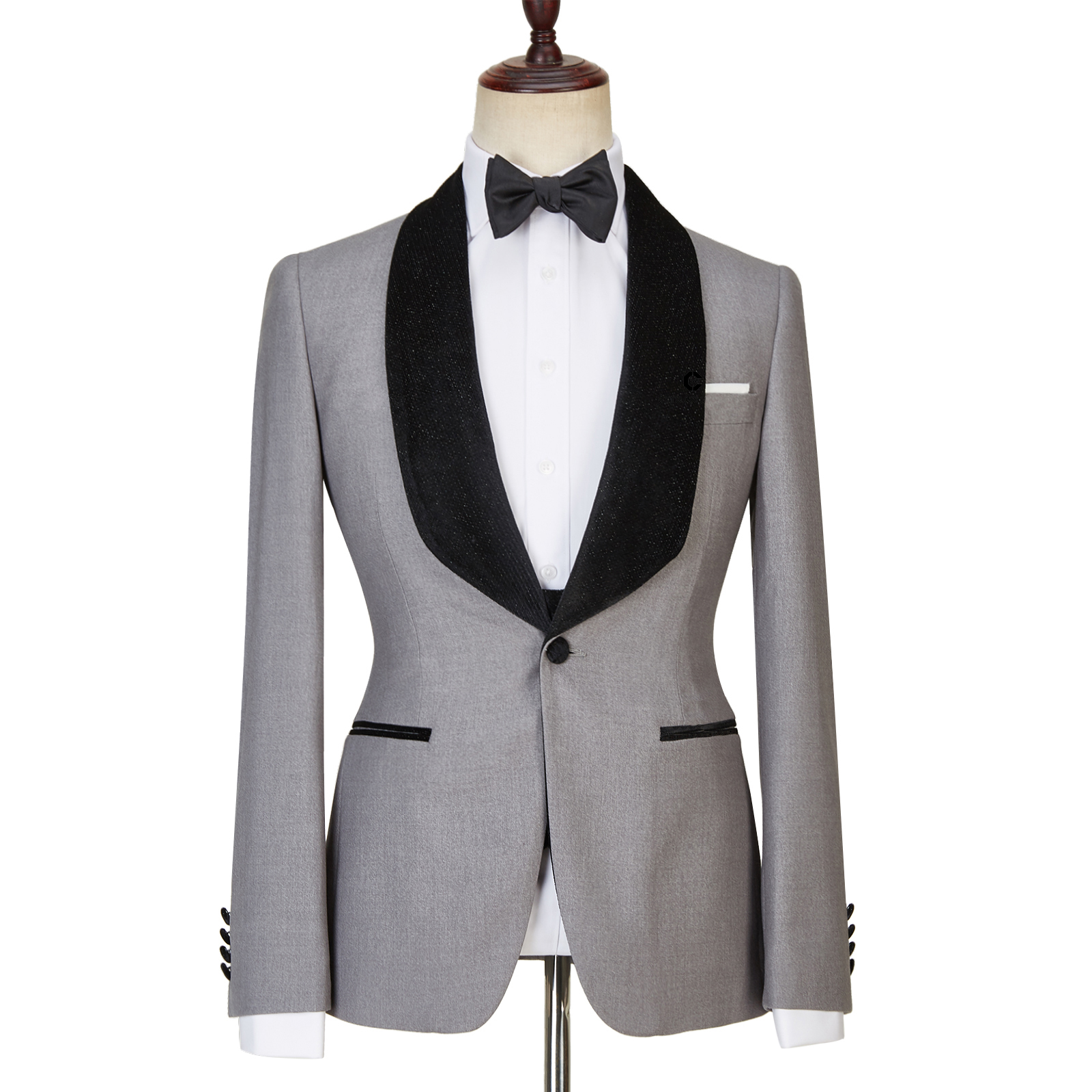 Light Gray One Button Shiny Shawl Lapel Three Pieces Wedding Men Suit 3