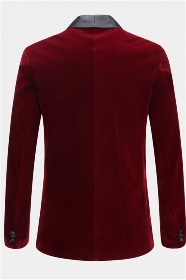 Burgundy Velvet Two-Piece Suit with Shawl Lapel 2