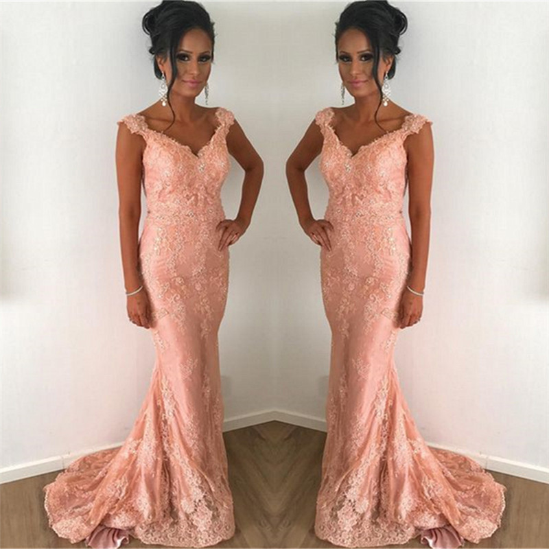 Column Straps Sleeveless Sweep / Brush Train Evening Gown With Lace 2