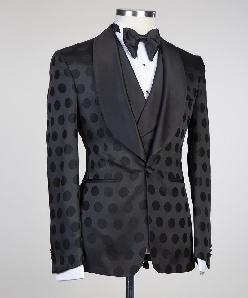 Black Pattern Slim Fit Shawl Lapel Men Suit 2