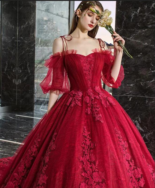 A-line Off-the-shoulder Long Sleeves Floor-length Tulle Evening Dress With Appliques 4