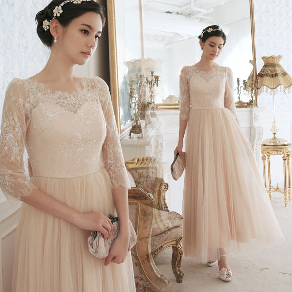 A-line Ankle-length 100D Chiffon Evening Dress With Lace 3