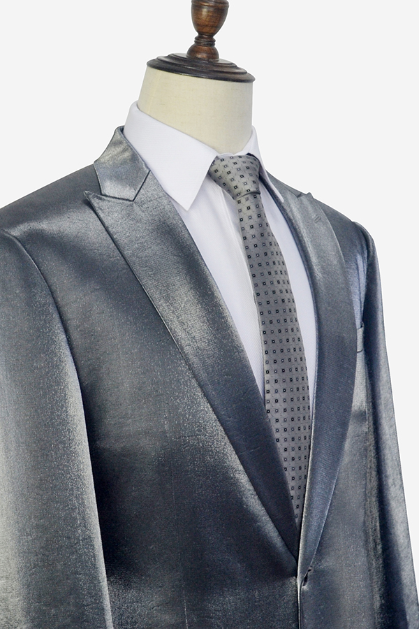 Silver Single Breasted Prom Suits for Men with Peak Lapel 3