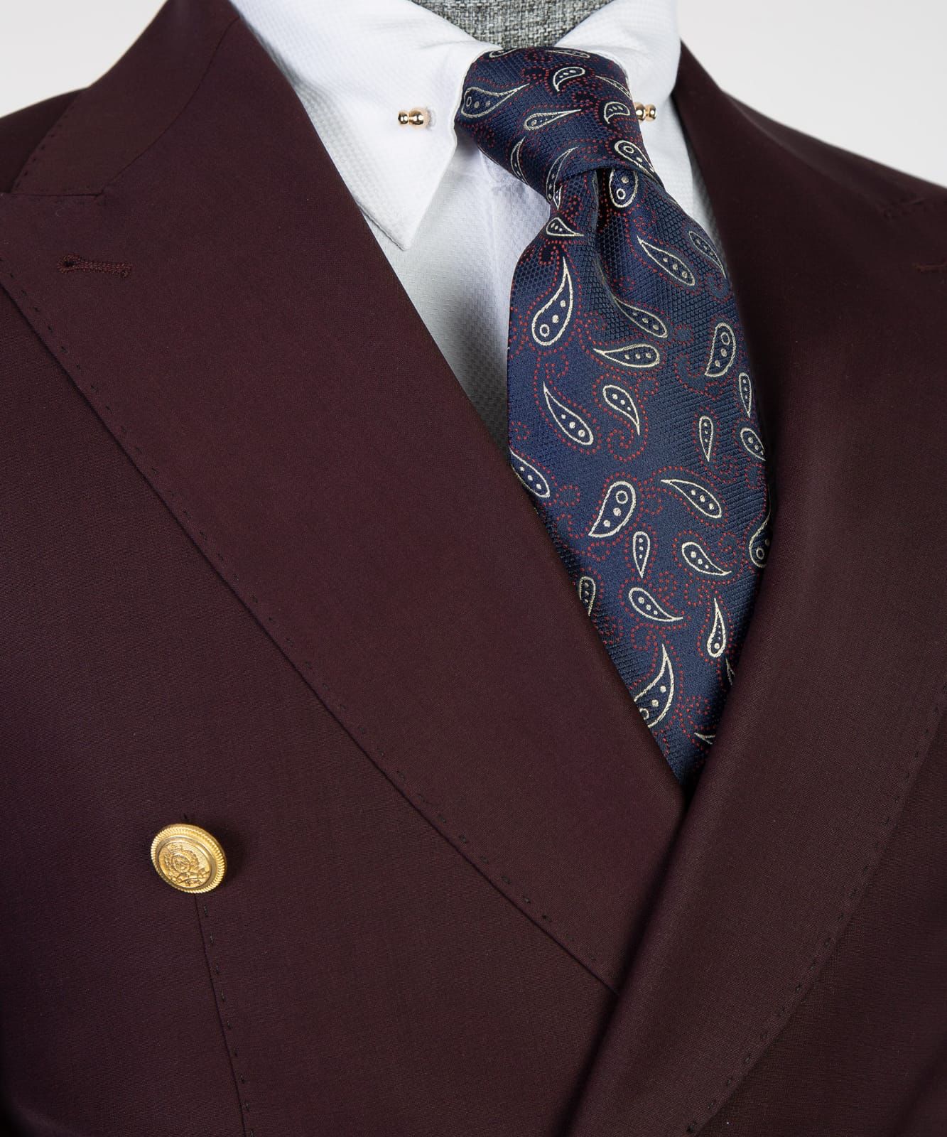Burgundy Double Breasted Men Suit with Peaked Lapel 2