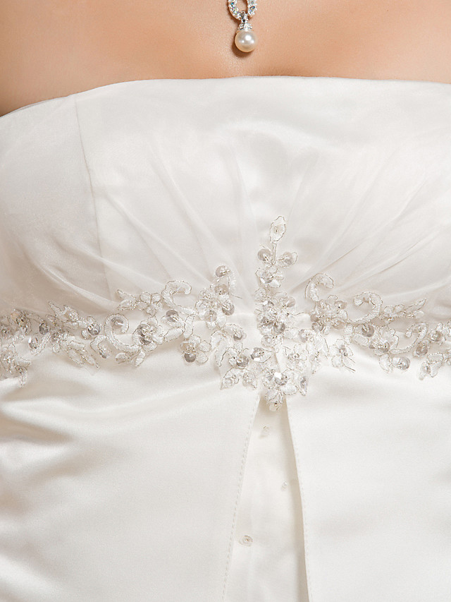 A-line Strapless Sleeveless Court Train Lace Bridal Gown With Lace 10