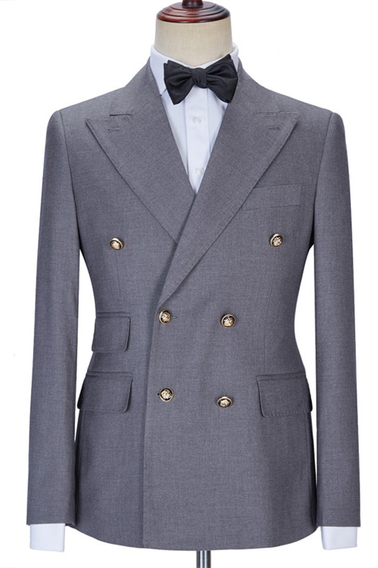 Gray Double Breasted Slim Fit Business Suit 1