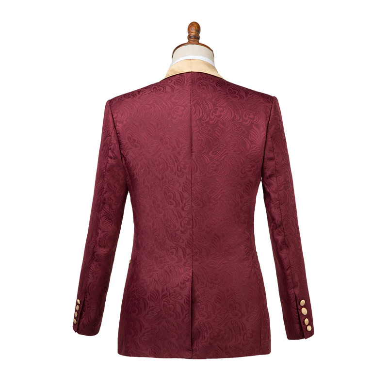Burgundy Slim Fit Jacquard Wedding Suit 3