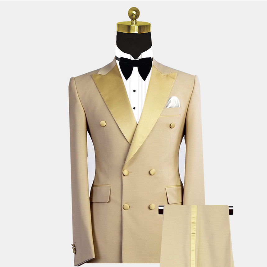 Gold Double Breasted Bespoke Men Suit with Peaked Lapel for Prom 2