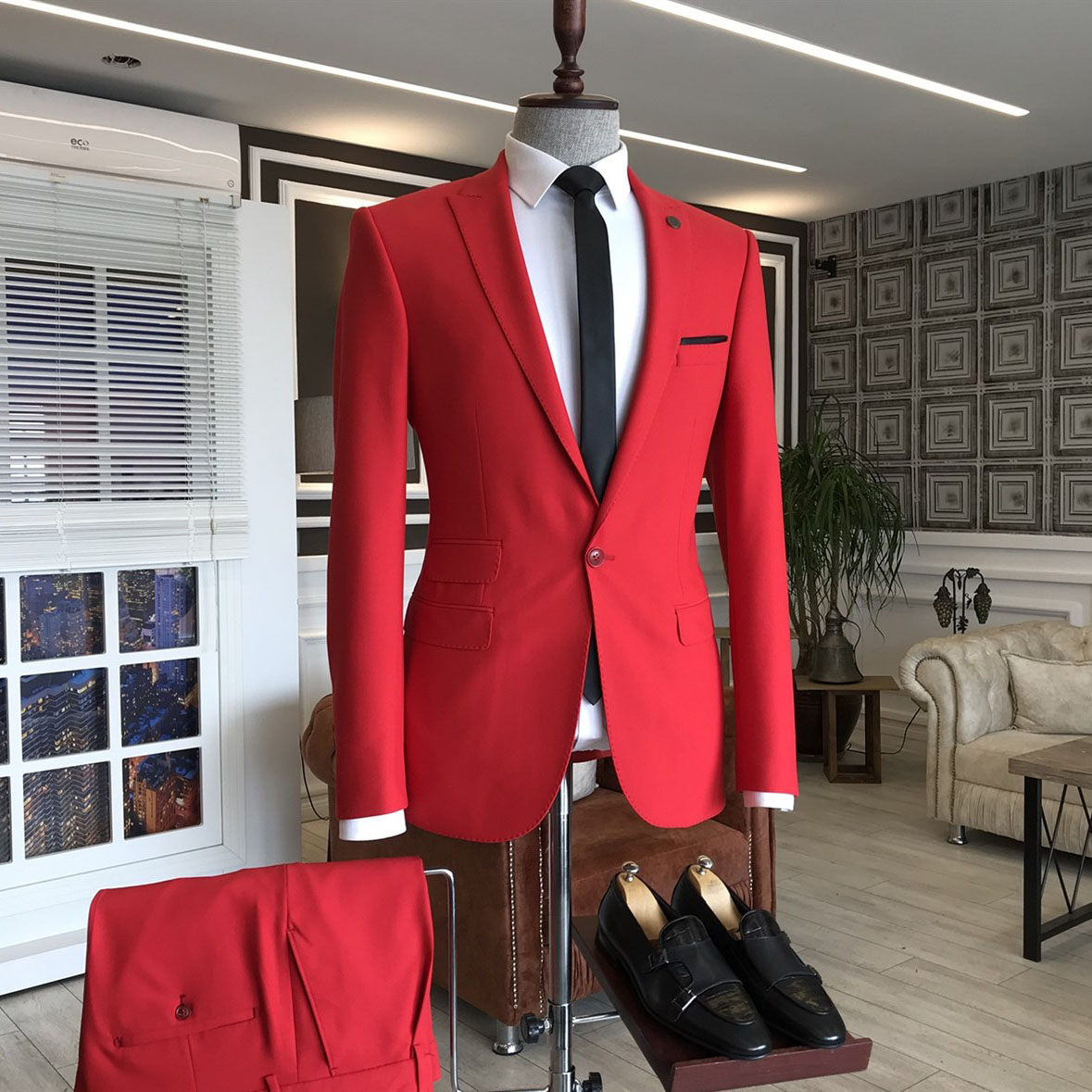 Red Slim Fit Suit with Peaked Lapel 2