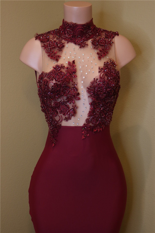 Mermaid High Neck Sleeveless Court Train Party Dress With Lace 2
