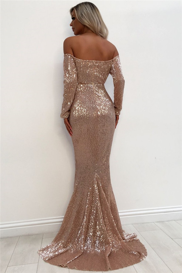 Mermaid Off-the-shoulder Sweep / Brush Train Evening Dress With Sequins 2