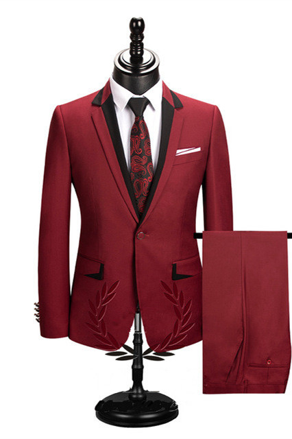 Red Slim Fit Men's Prom Suit 2