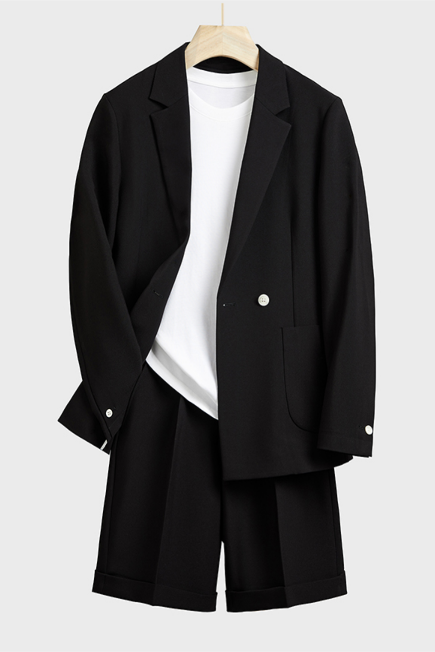 Black Notched Lapel Loose Summer Suit for Men 1