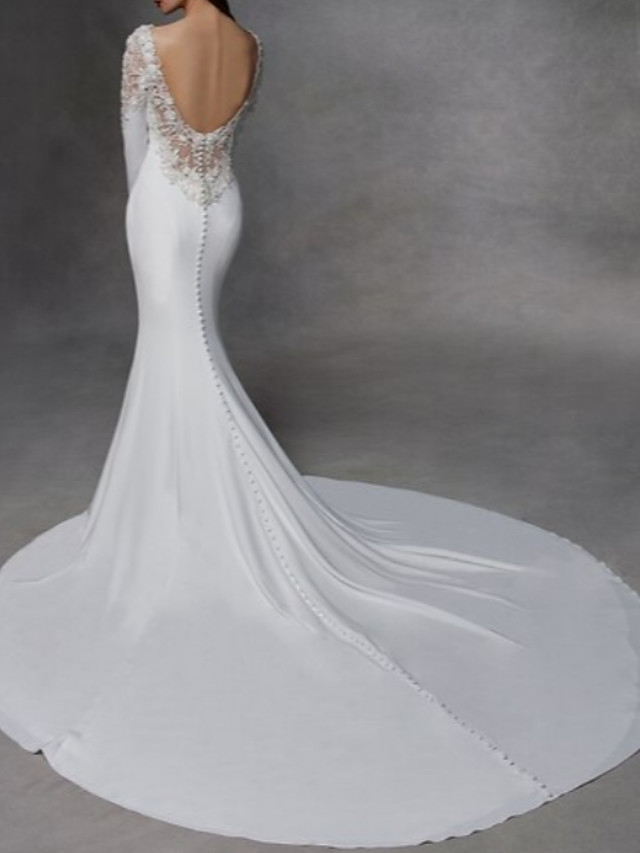 Mermaid Long Sleeves Court Train Tulle Wedding Gown With Lace 2