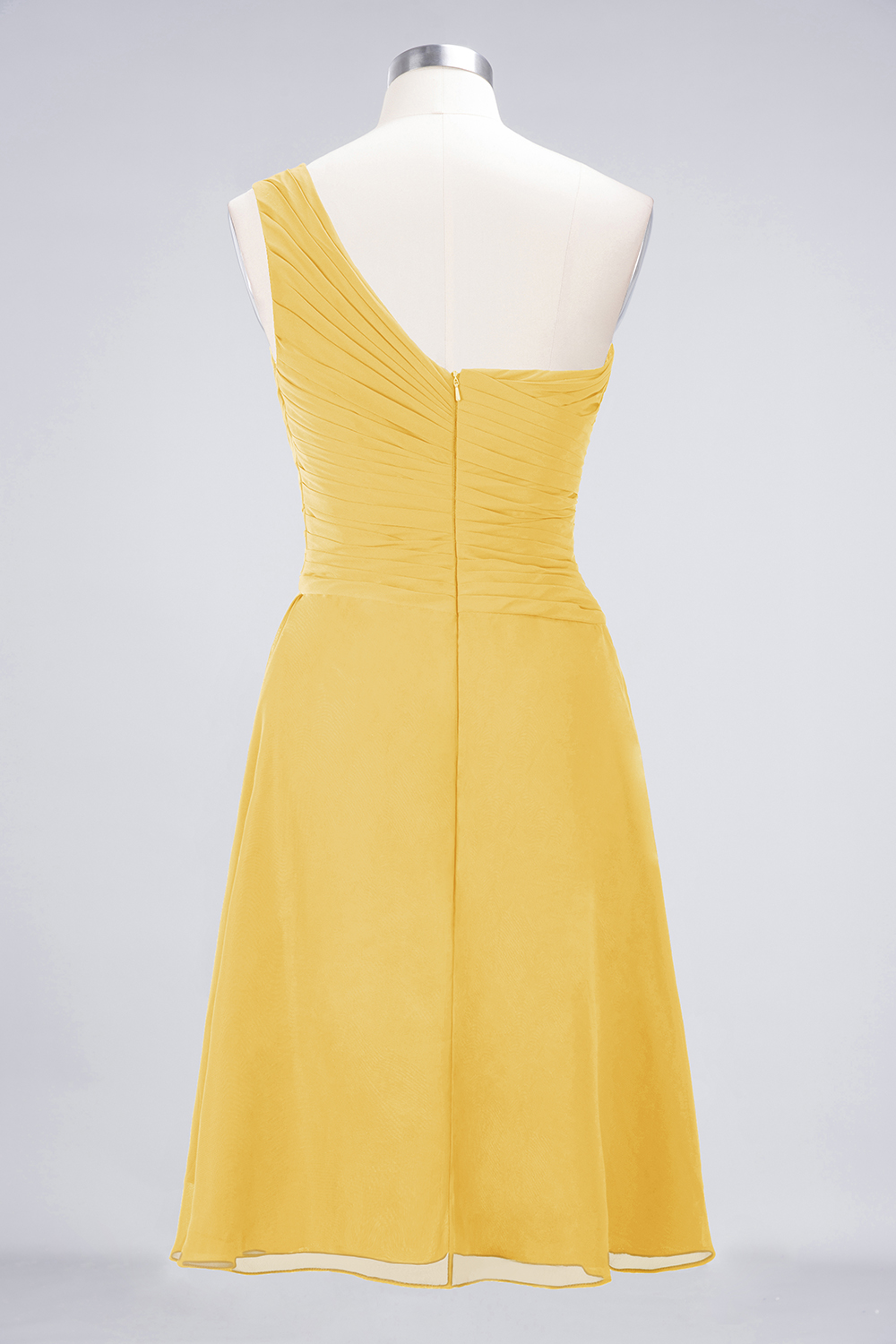 A-line One Shoulder Sweetheart Neck Sleeveless Knee-length 100D Chiffon Bridesmaid Attire With Ruffles 34