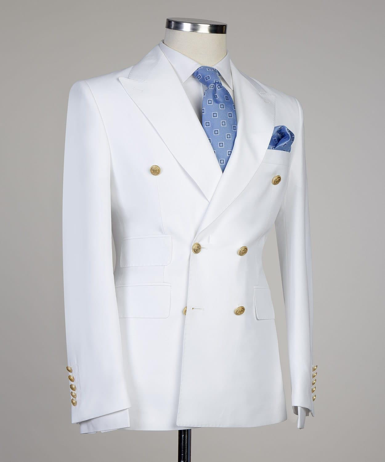 White Close Fitting Two Pieces Men Suit with Double Breasted 2